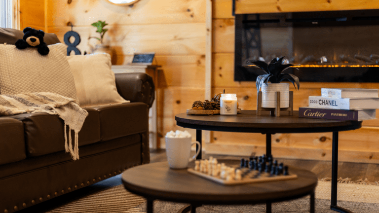 Cozy Cabin Interior with Fireplace