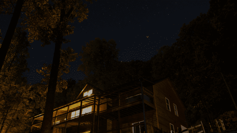 Smoky Mountain cabin at night under the stars.