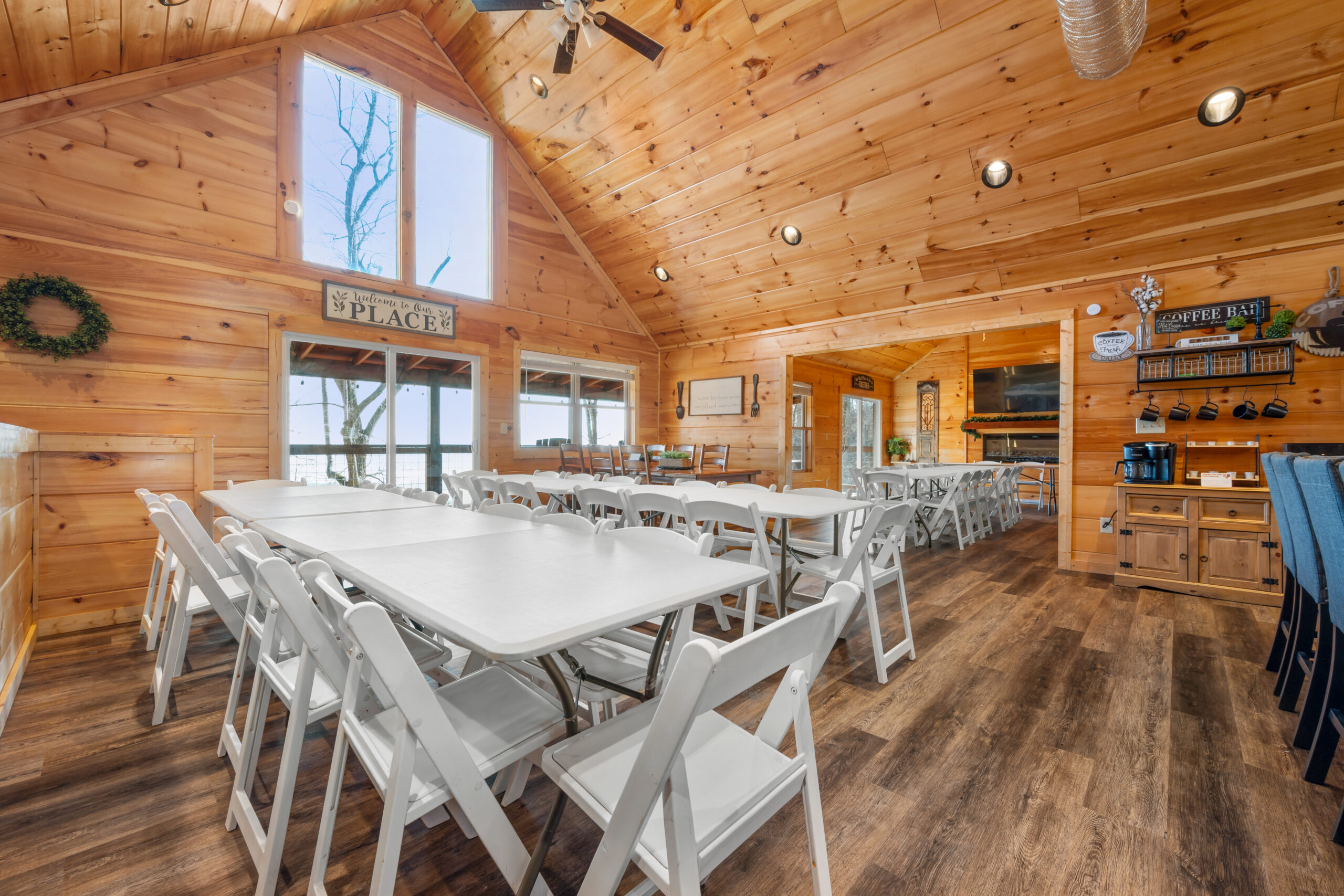 Large group gathering at a Smoky Mountain cabin